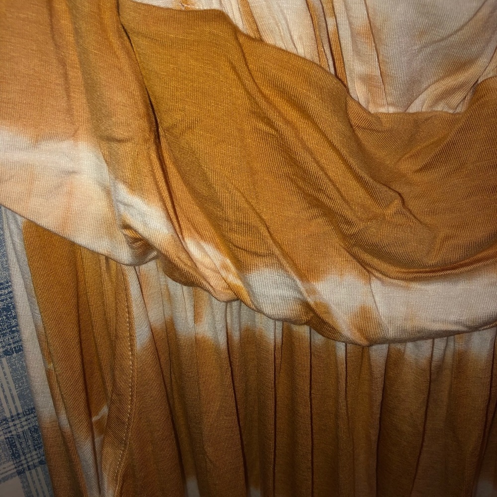 Plus Size Strapless Tie Dye yellow Maxi Dress - Picture 6 of 8